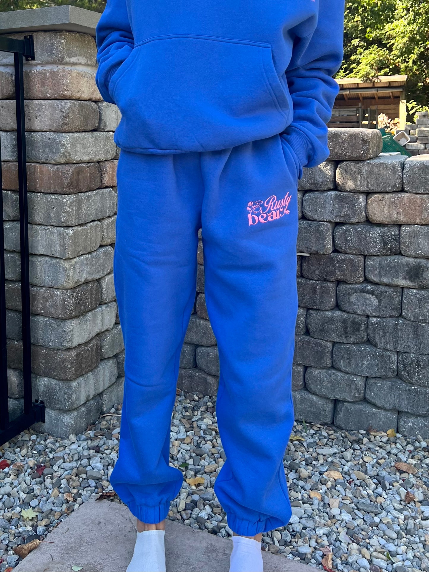 royal blue & pink cuffed bottom sweatpants