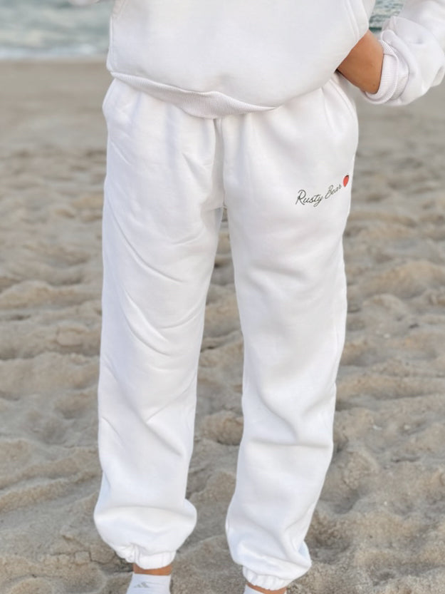 white strawberry cuffed bottom sweatpants