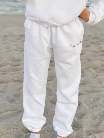 white strawberry cuffed bottom sweatpants