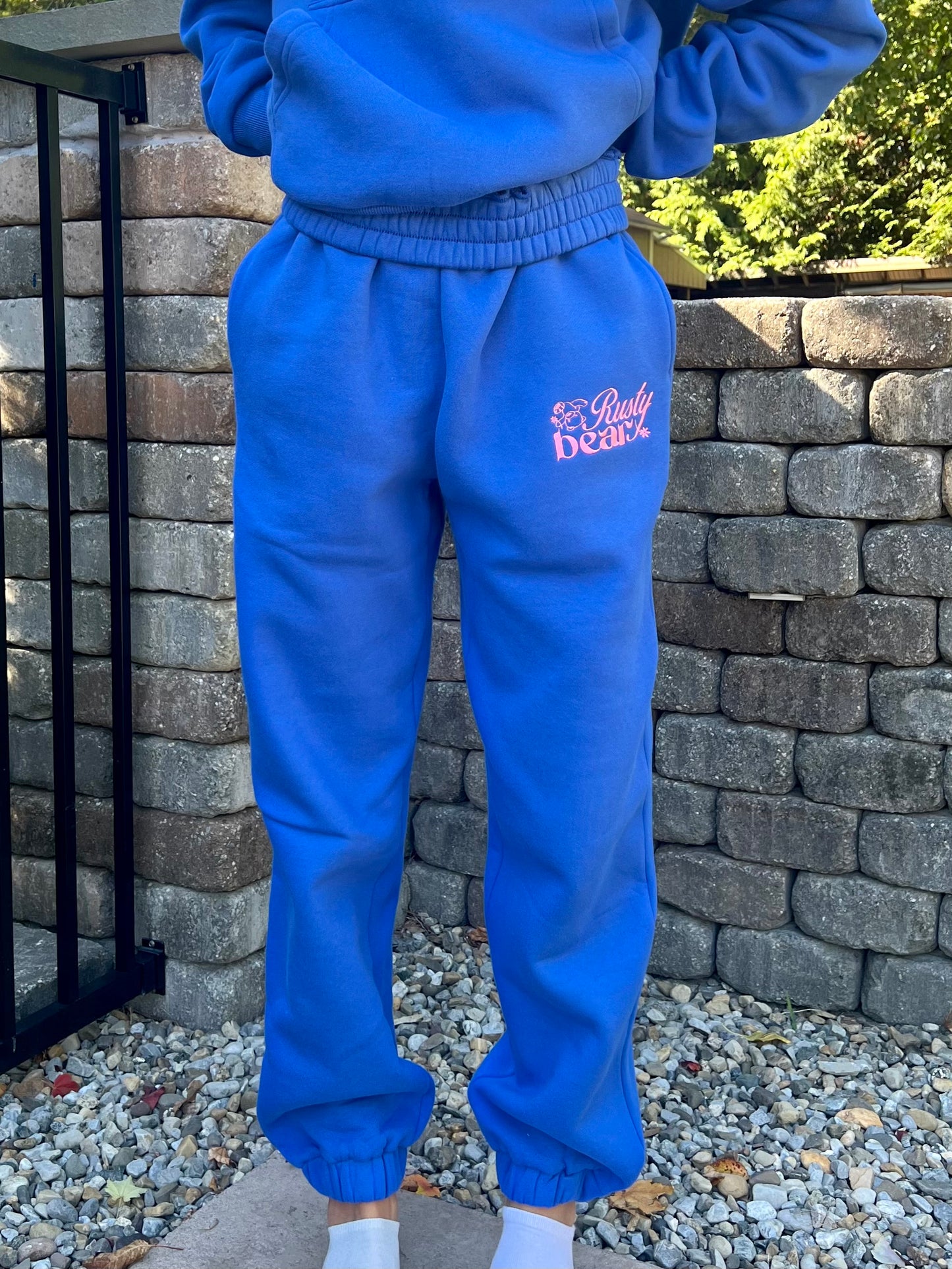 royal blue & pink cuffed bottom sweatpants