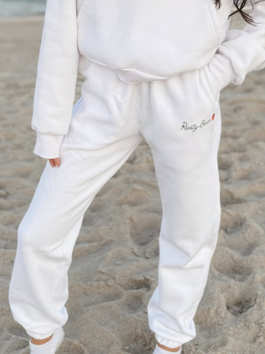 white strawberry cuffed bottom sweatpants