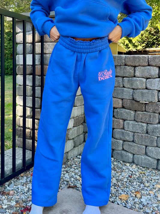 royal blue & pink open bottom sweatpants