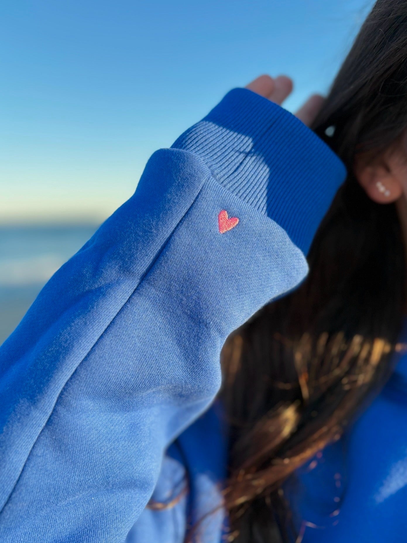 royal blue & pink “make your heart the prettiest thing about you” hoodie