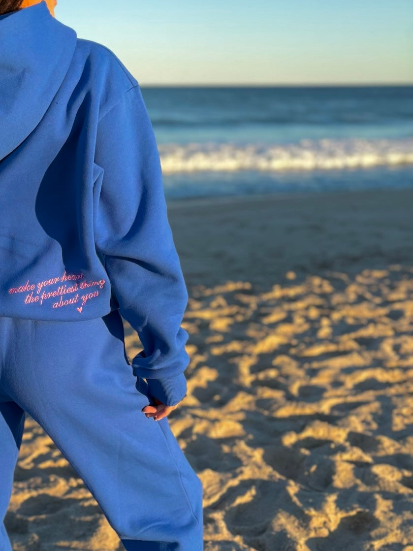 royal blue & pink “make your heart the prettiest thing about you” hoodie