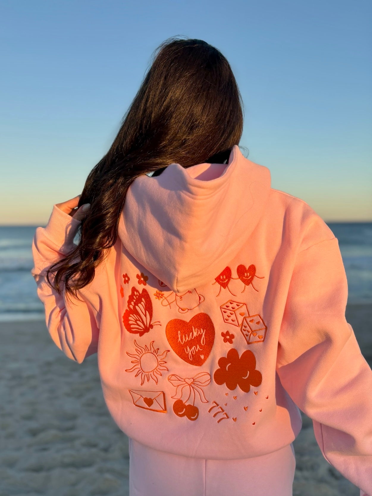 pink & orange “lucky you” elements hoodie